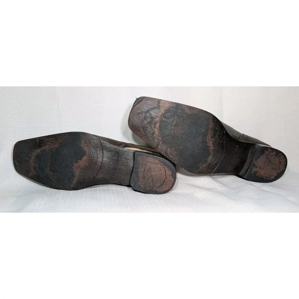 Stacy Adams Mens Western Leather Loafers‎ 11.5 Brown Square Toe Bronze Metallic